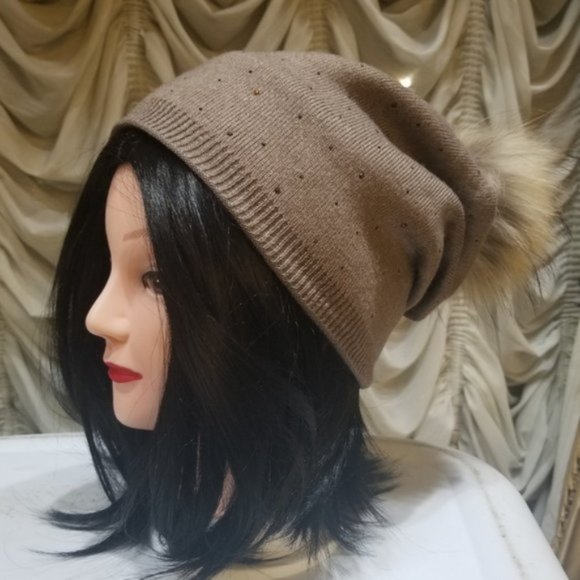 REAL raccoon pompom rhinestone hat - Picture 8 of 8